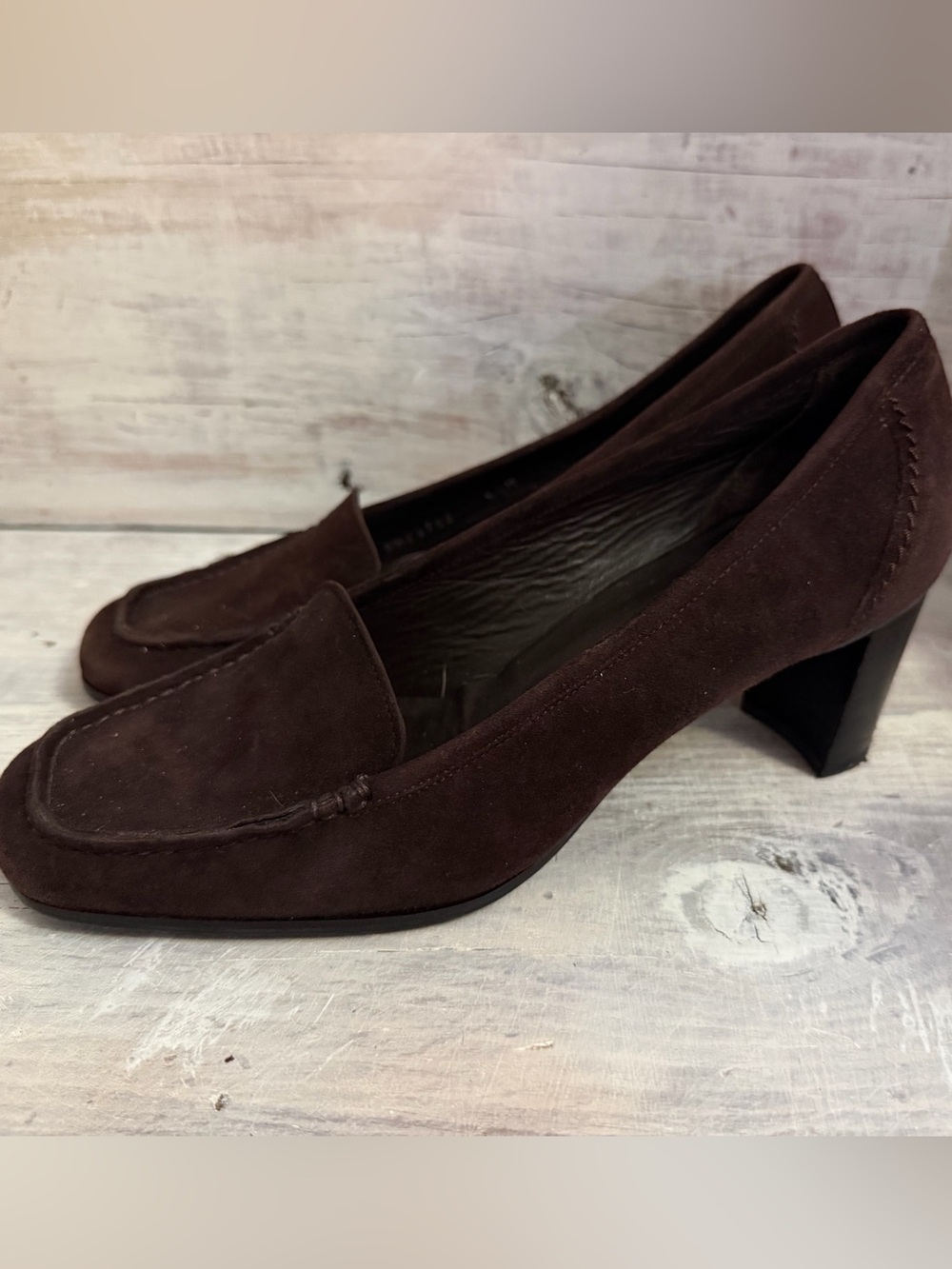 Stuart Weitzman Brown Suede Block Heel Loafers